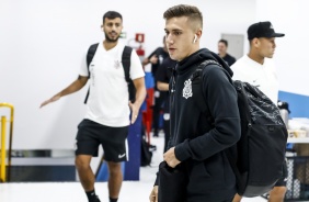 Lucas Piton na chegada ao estádio em Diadema