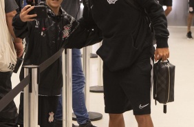 Gabriel na chegada do time na Arena Corinthians para o duelo contra o Santo Andr