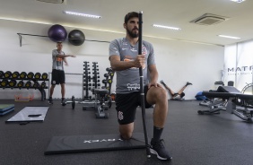 Bruno Mndez na academia do CT na manh desta quinta-feira