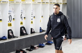 Gabriel no vestiário antes do jogo contra o Novorizontino