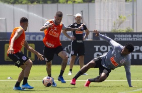 Luan, Gil e Gabriel durante treino desta terça-feira