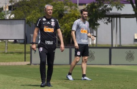 Tiago Nunes e Mauro Boselli em treino desta sexta no CT Joaquim Grava