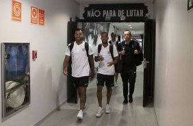 Michel Macedo e Everaldo na chegada  Arena Corinthians