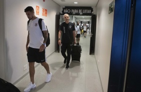 Pedro Henrique e Tiago Nunes chegando  Arena Corinthians neste domingo