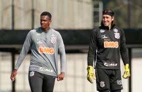 Cssio e J no treino na manh desta segunda-feira 06 no CT Joaquim Grava