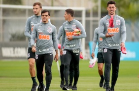 Jogadores no treino da tarde desta quarta-feira no CT Dr. Joaquim Grava