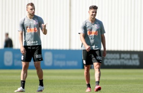 Carlos e Avelar no último treino antes da final contra o Palmeiras, pelo Paulistão 2020