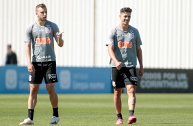 Carlos e Avelar no ltimo treino antes da final contra o Palmeiras, pelo Paulisto 2020