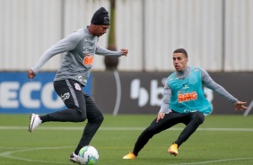 J e Gabriel no treino deste domingo para enfrentar o Fortaleza, pelo Brasileiro