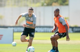 Gabriel Pereira e Xavier no treino desta quinta-feira no CT