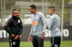 Coelho, J e Luan no treino do Corinthians desta segunda-feira, no CT Dr. Joaquim Grava