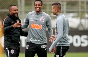Dyego Coelho, Jô e Luan no treino do Corinthians desta segunda-feira, no CT Dr. Joaquim Grava