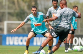 Gabriel, Gil e Xavier no treino desta sexta-feira no CT Joaquim Grava