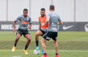 Lo Natel e Michel Macedo no treino desta quinta-feira no CT