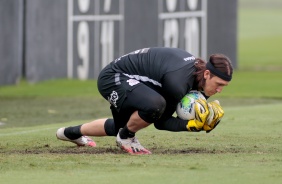 Cássio no último treino do Corinthians antes do duelo contra o Flamengo