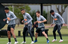 Éderson, Luan, Ramiro e Léo Natel no último treino do Corinthians antes do duelo contra o Flamengo