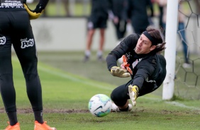 Goleiro Cássio no último treino do Corinthians antes do duelo contra o Flamengo