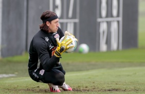 Goleiro Cássio no último treino do Corinthians antes do duelo contra o Flamengo