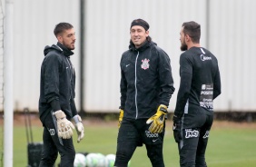 Guilherme, Cssio e Walter no primeiro treino do Corinthians depois da goleada para o Flamengo