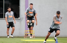 Bruno, Ramiro e Camacho na manhã deste sábado, no CT Dr. Joaquim Grava