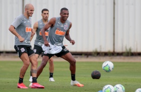 Fábio, Gabriel e Marllon na manhã deste sábado, no CT Dr. Joaquim Grava