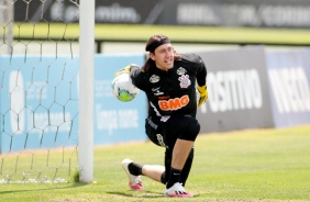 Goleiro Cássio no treino desta manhã no CT Joaquim Grava