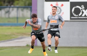 Gustavo Mosquito e Ramiro na manhã deste sábado, no CT Dr. Joaquim Grava
