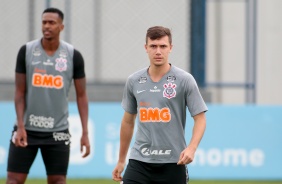 Jô e Piton na atividade da manhã desta quinta-feira no CT Dr. Joaquim Grava