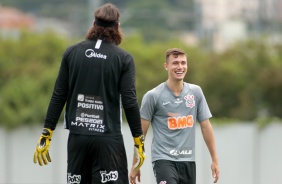 Cássio e Piton no último treino antes do jogo contra o São Paulo, pelo Brasileirão