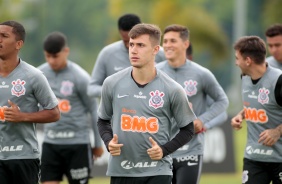 Lucas Piton no último treino antes do jogo contra o Botafogo