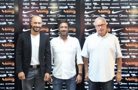 Alessandro, Duilio e Roberto durante coletiva de imprensa no CT Joaquim Grava
