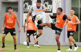 Elenco alvinegro na atividade de hoje no CT Dr. Joaquim Grava