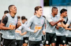 Jogadores do Corinthians no último treino do Corinthians antes do jogo contra o Athletico-PR