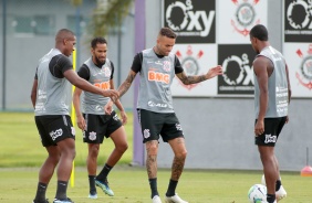 Xavier, Everaldo, Luan, Léo Natel na atividade da manhã desta segunda-feira no CT Dr. Joaquim Grava