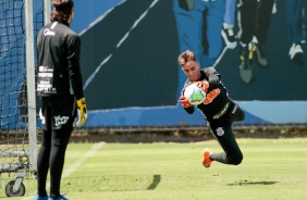 Cássio e Donelli no penúltimo treino antes do duelo contra o Santos, pelo Brasileiro 2020