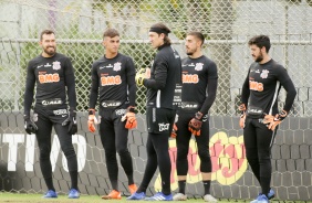 Cássio, Guilherme, Walter, Caique França, Donelli na atividade da tarde desta terça-feira no CT