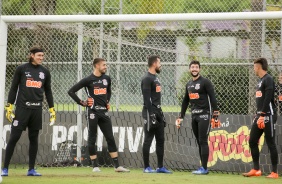 Cássio, Guilherme, Walter, Caique França, Donelli na atividade da tarde desta terça-feira no CT