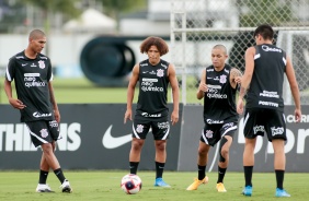 Antony, Biro, Adson e Araos no treino do Corinthians desta terça-feira, no CT Dr. Joaquim Grava