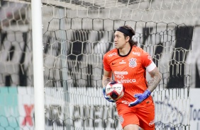 Goleiro Cssio durante duelo entre Corinthians e So Bento, na Neo Qumica Arena