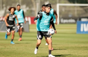 Ángelo Araos no treino preparatório para jogo entre Corinthians e Huancayo, pela Sul-Americana