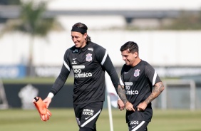 Cássio e Fagner no treino preparatório para jogo entre Corinthians e Huancayo, pela Sul-Americana