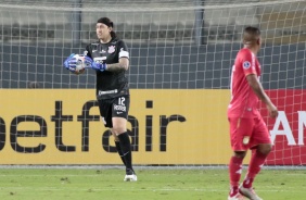 Goleiro Cssio em partida entre Corinthians e Huancayo, pela Copa Sul-Americana