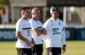 Doriva, Sylvinho e Flvio de Oliveira no primeiro treino do ex-lateral como treinador do Timo