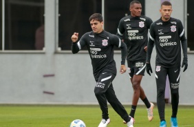 Fagner, Felipe Augusto e Joo Victor no ltimo treino do Corinthians antes do duelo contra o Bahia