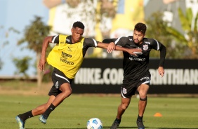Cau e Lo Santos no treino do Corinthians que se prepara para o prximo jogo no Brasileiro