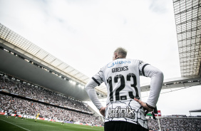 Rger Guedes durante jogo entre Corinthians e Santos, na Neo Qumica Arena