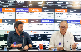 Duilio e Colagrossi na entrevista coletiva concedida no CT Joaquim Grava