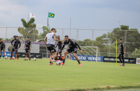 Luan, Jonathan, Joo, Roni, Gustavo, Raul, Bruno Melo no treino do Corinthians desta quinta-feira