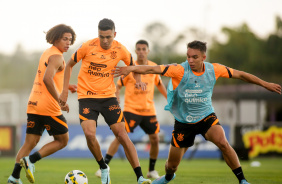 Guilherme Biro, Cantillo, Higor e Giovane em treino do Corinthians nesta sexta