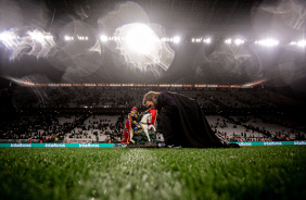 Esttua de So Jorge no gramado da Neo Qumica Arena antes do jogo contra o Atltico-MG